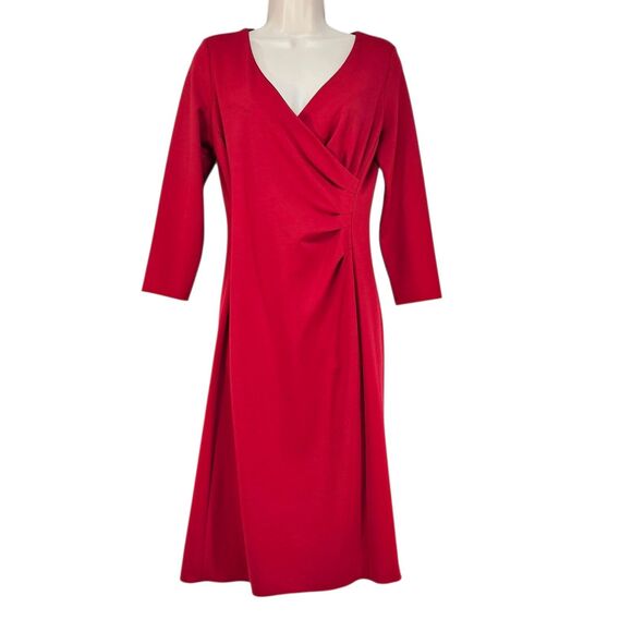 Lands' End Red Faux Wrap Sheath Stretch Dress Women’s Size 6 - Picture 1 of 9
